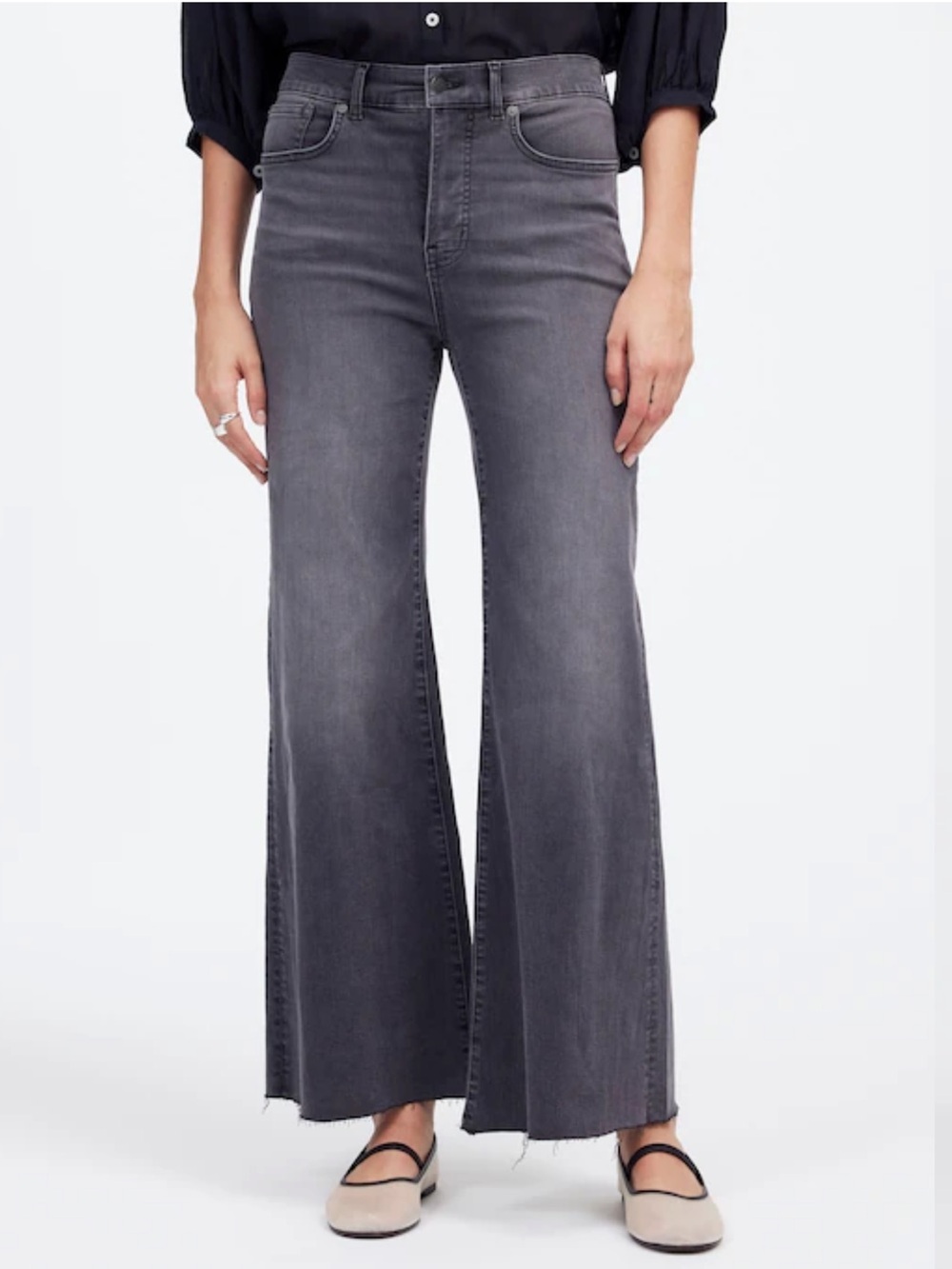Madewell Flared Wide-Leg Crop Jeans Chasm Wash Gray Charoal Raw Hem Size 39